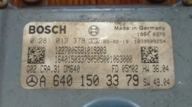 ECU MERCEDES CLASSE B 200, 0281012378 A6401503379 FD05M02 HW3604