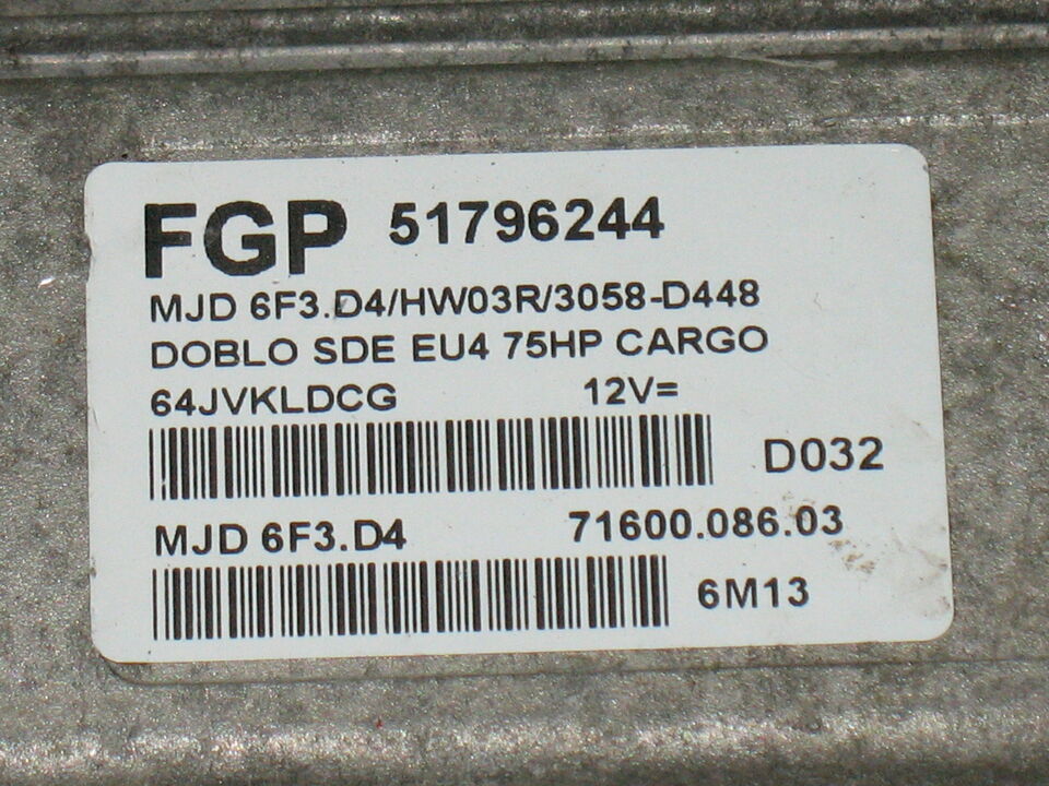 ECU FIAT DOBLO 1.3 51796244 MJD 6F3.D4 HW03R EU4 75HP
