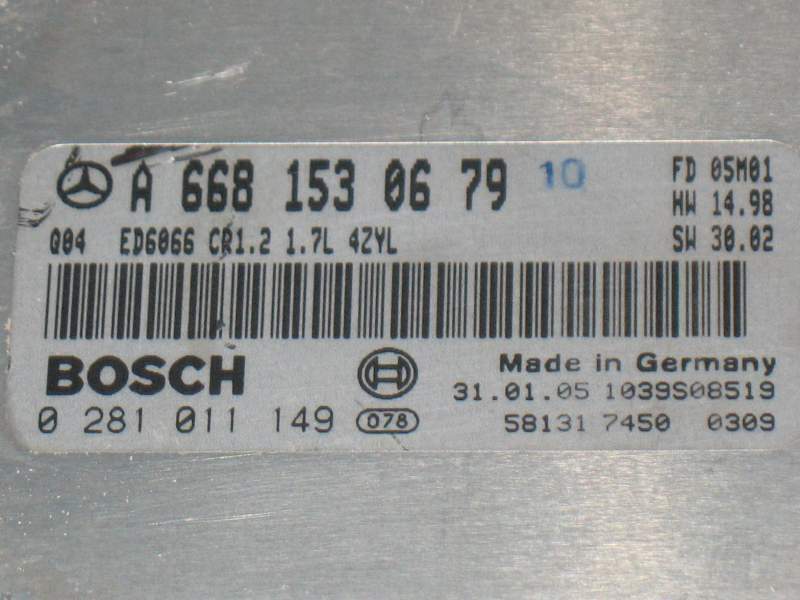 ECU MERCEDES VANEO 1.7CDI A6681530679 0281011149 0281011149 EDC 15C0-5.14
