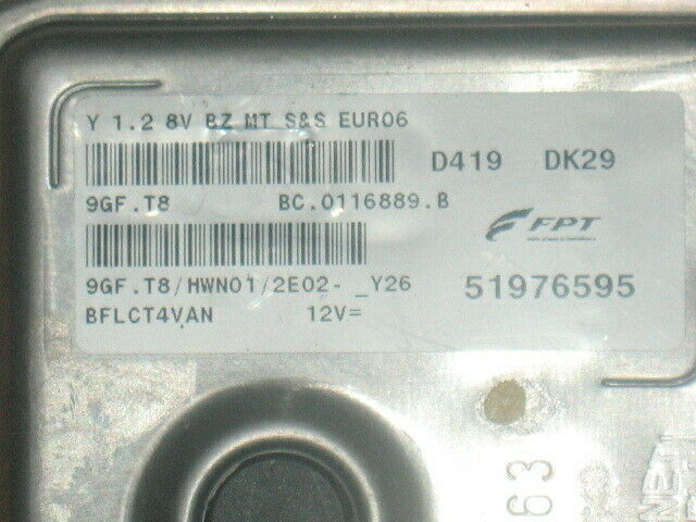 ECU YPSILON 1.2 8V BZ MT EURO6 51976595 9GF.T8 HWN01 D419 DL11