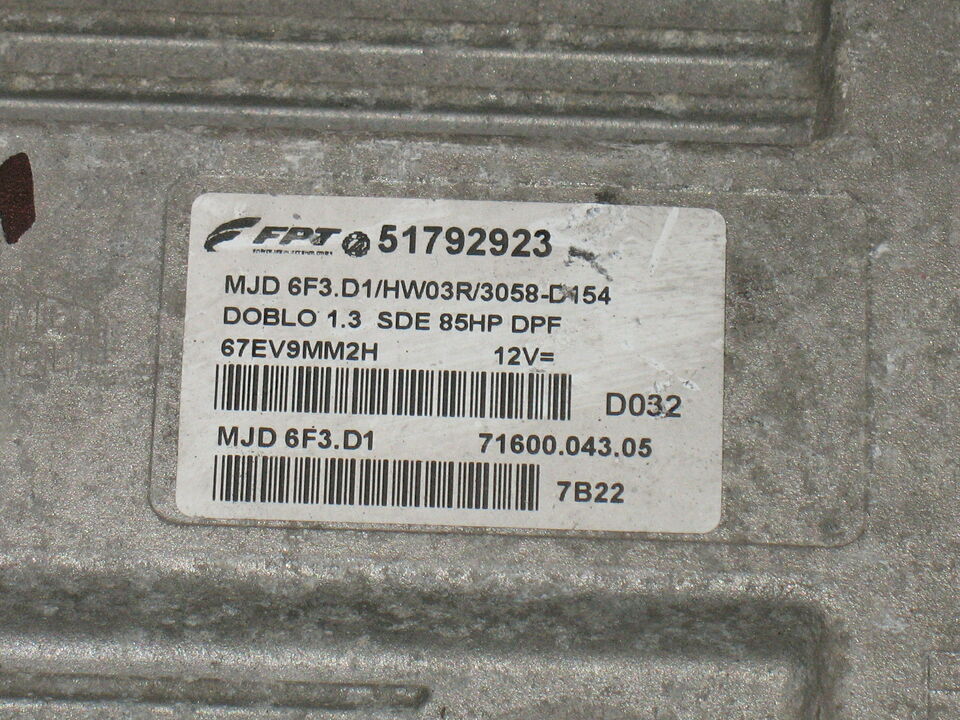 ECU FIAT DOBLO 1.3 JTD MJD 6F3.D1 FPT 51792923 HW03R 3058-D154
