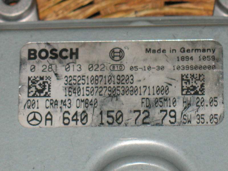 ECU MERCEDES A200 2.0 CDI A6401507279 BOSCH 0281013022 EDC 16C32-5.43
