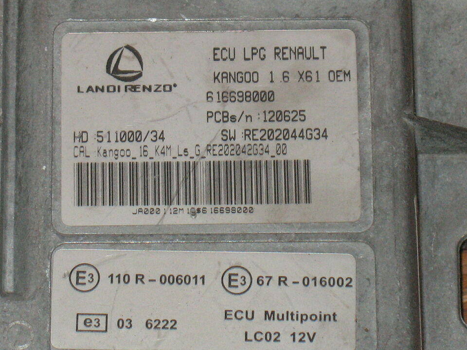ECU KANGO GPL LPG 1.6 616698000 SW:RE202044G34 HD:511000/34