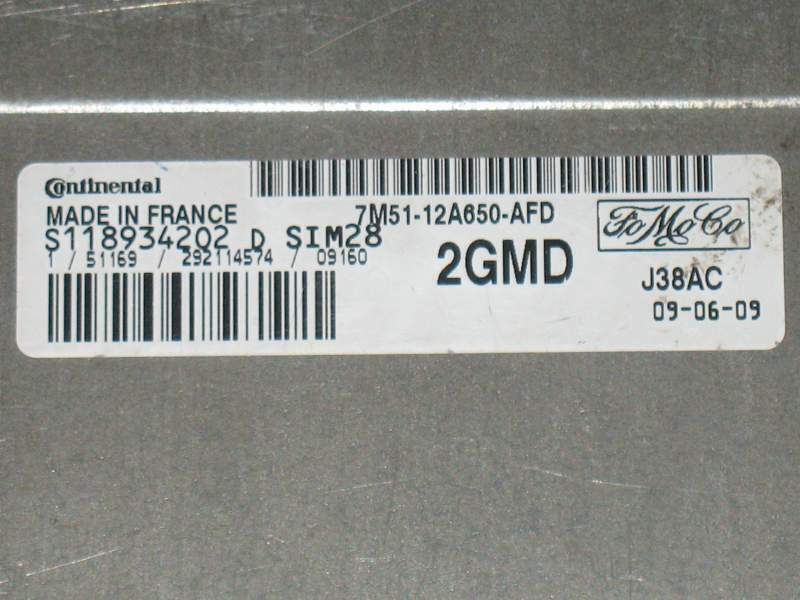 ECU FORD FOCUS 1.6 S118934202 D 7M51-12A650-AFD 2GMD SIM28