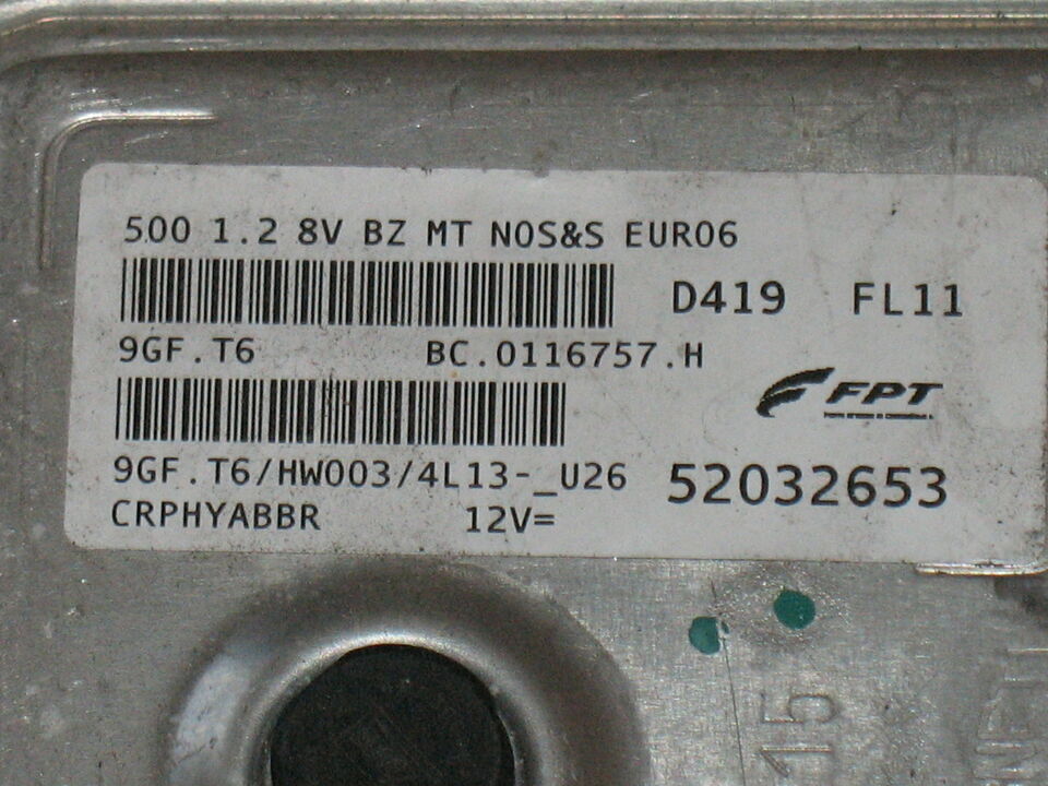 ECU FIAT 500 1.2 9GFT6 FPT 52032653 HW003 9GF T6 51975364