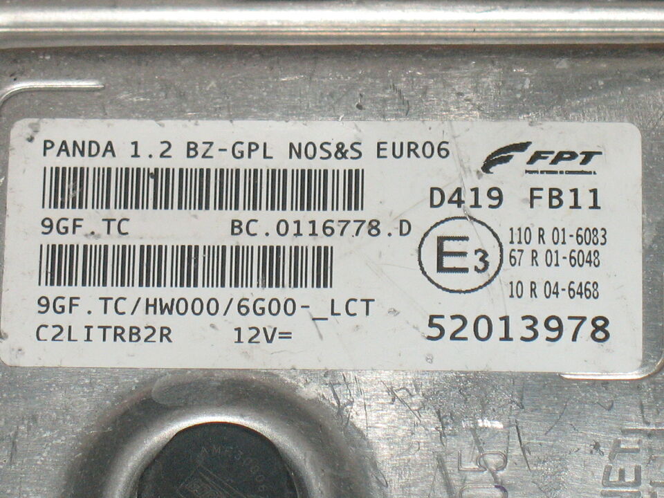ECU FPT FIAT PANDA 1.2 BZ-GPL 52013978 euro06 9gf.tc hw000