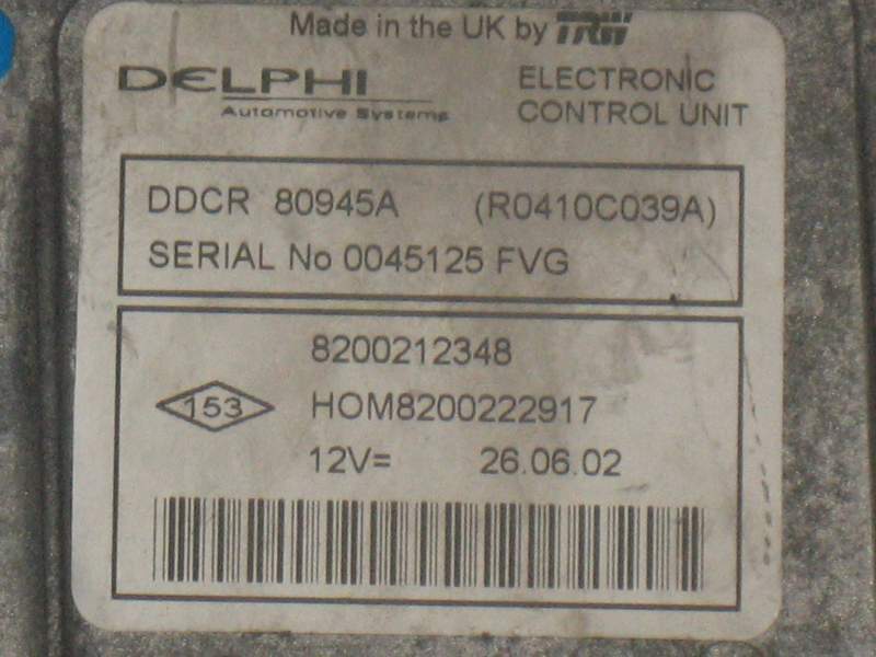 ECU DELPHI R0410C039A RENAULT CLIO 8200212348 HOM8200222917