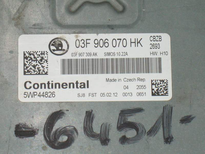 ECU SKODA FABIA 1.2 TSI VW CONTINENTAL 03F906070HK 5WP44826