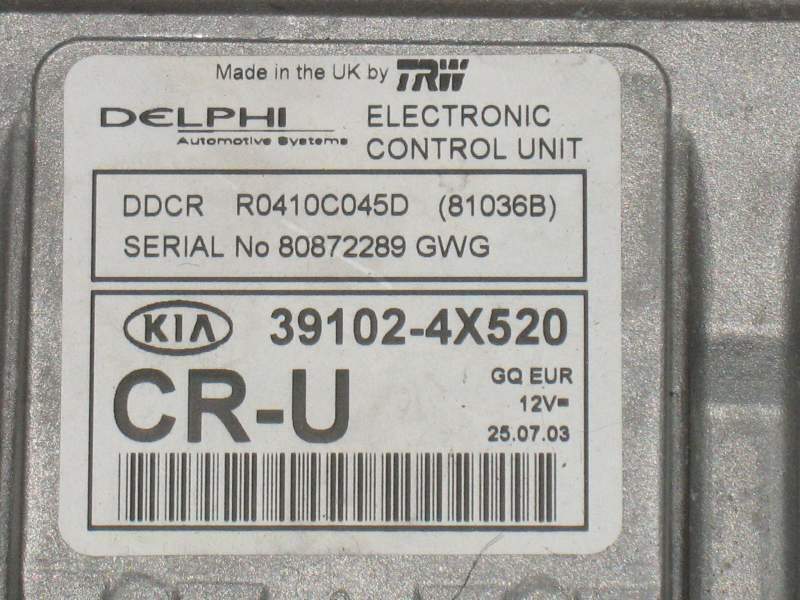 ECU KIA CARNIVAL 2.9 DDCR R0410C045D 39102-4X520 391024X520 CR-U