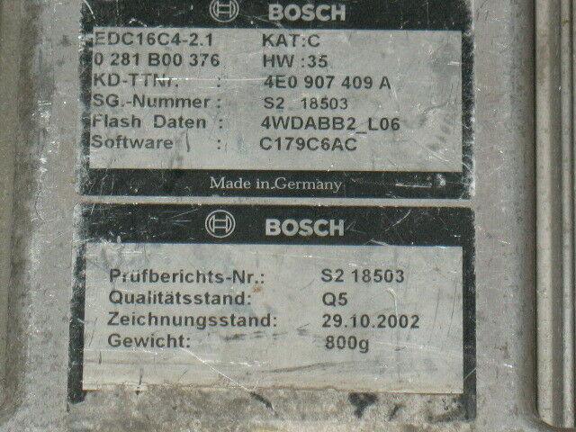 ECU CENTRALINA AUDI A8 4.0 V8 0281011099 4E0907409A EDC16C4 2.1