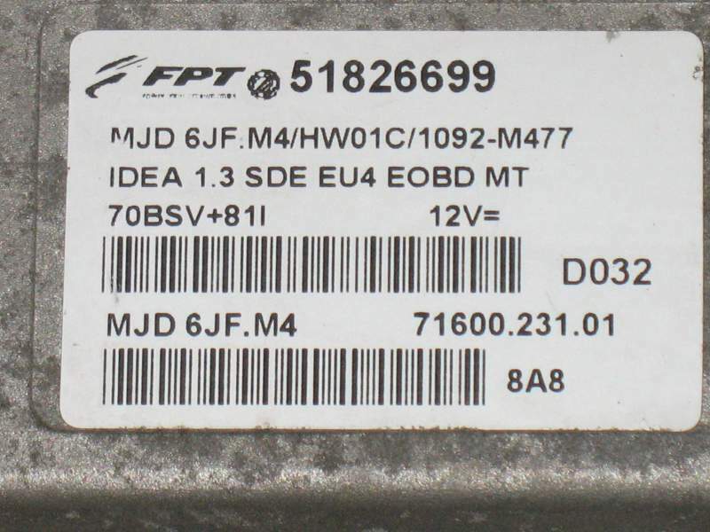 ECU Lancia mjd6jf 51826699 hw01c / 1092m477 lancia Musa 1.3 JTD
