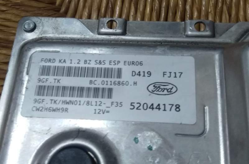 ECU FORD KA 1.2 8V 52044178 9GF.TK HWN01 ESP EUR06 D419 FJ17