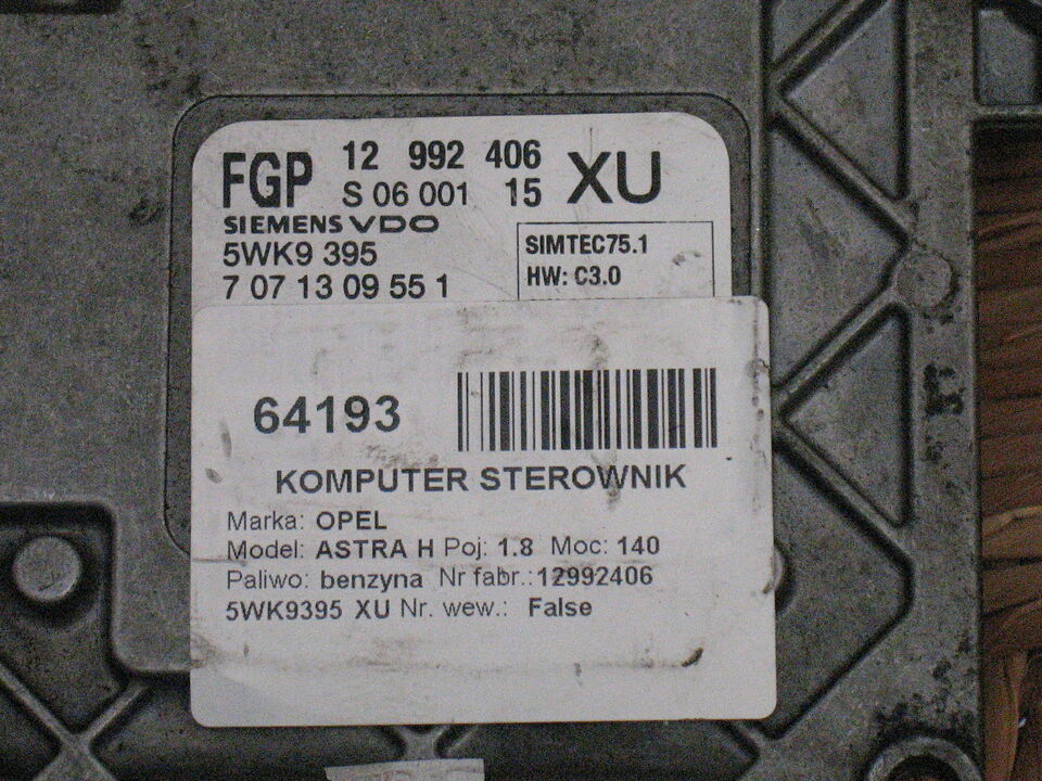 ECU ZAFIRA ASTRA 1.8 12992406 5WK9395 7071309551 SIMTEC75.1