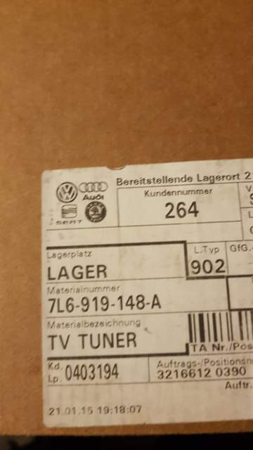 VW Hybrid TV Tuner DVB version EU - 7L6919148A NUOVO
