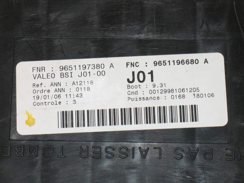 PEUGEOT 307 2.0 HDI J01 00 RHR BSI FUSE 9651197380 9651196680