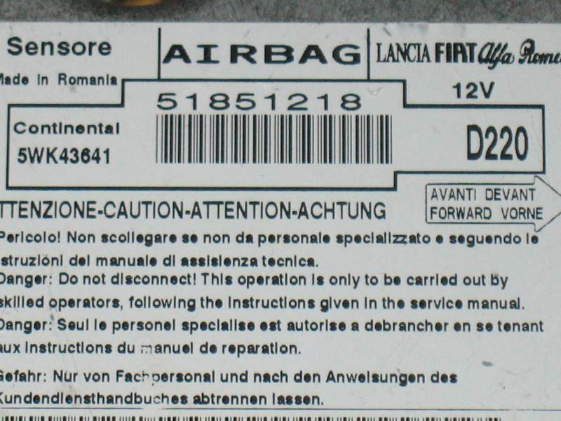 ECU Airbag Fiat Bravo (198) Continental 51851218 5WK43641