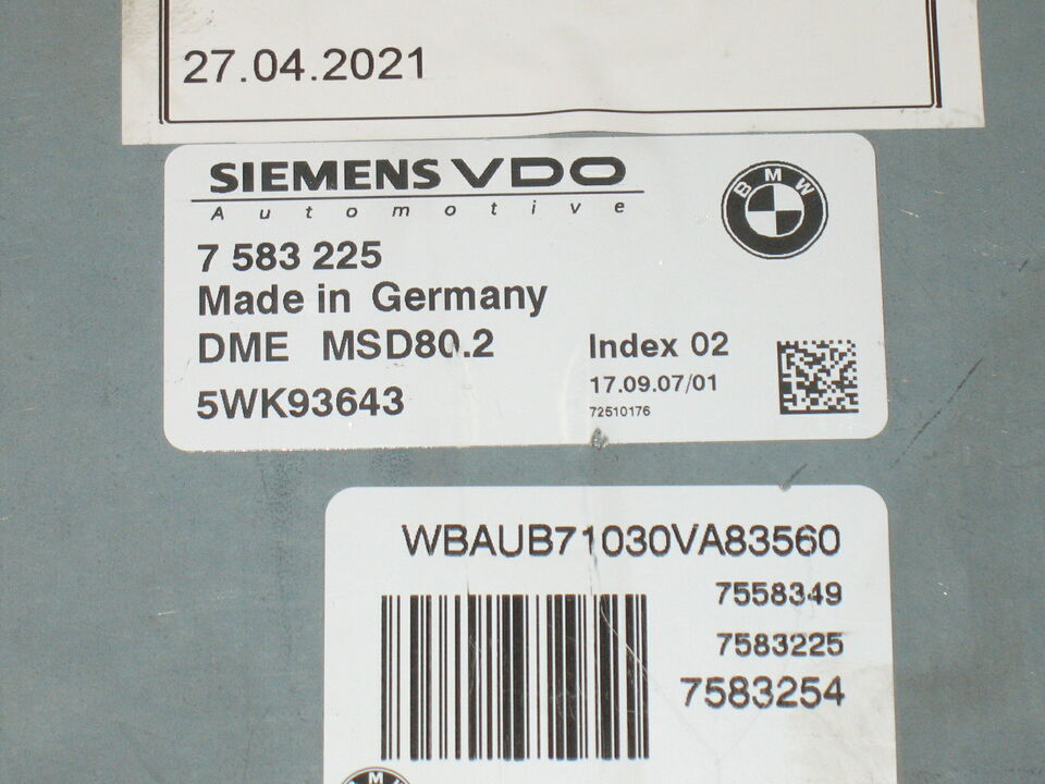 ECU BMW E87 E90 5WK93643 12147583225 7583225 DME MSD80.2