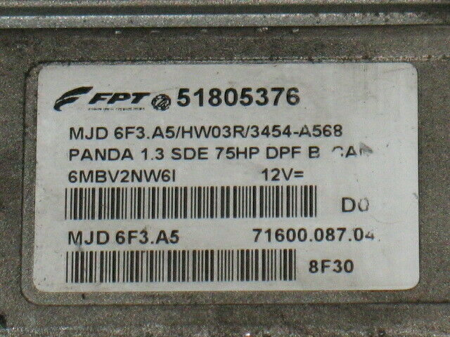 ECU FIAT PANDA 1.3 MTJ 51805376 MJD 8F3.A5 HW03R SDE 75HP