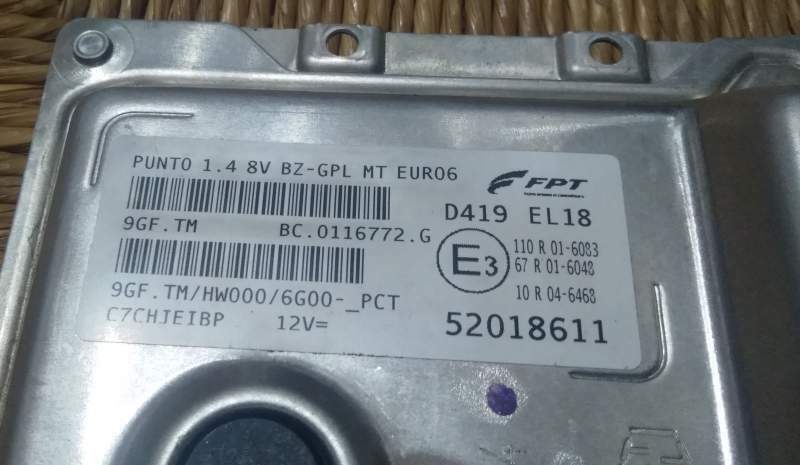 ECU FIAT Grande Punto GPL 52018611 1.4 8 V BZ-GPL EURO6 9GF.TM HW000 52018612