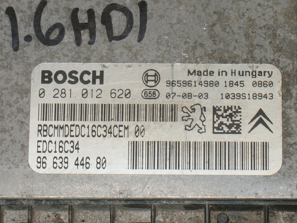 PEUGEOT PARTNER 1.6 HDI ECU 0281012620 9661813780 edc16c34 EDC 16C34-4.11