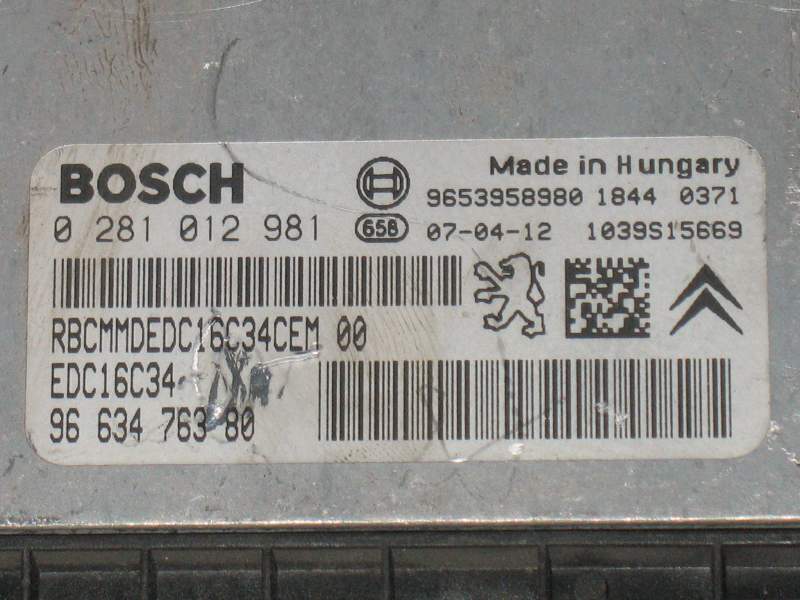 ECU CITROEN C4 PICASSO 1.6 HDI BOSCH 0281012981 9663476380 EDC 16C34-4.11