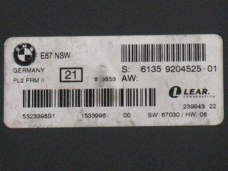 ECU LUCI BMW 1 Series E81, LEAR 6135 9204525 01 FRM 2