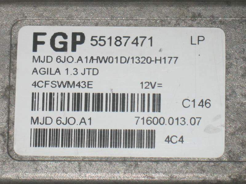 ECU 1.3 CDTI OPEL AGILA 55187471 MJD 6JO.A1 HW01D 1320-H177