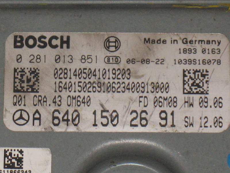 ECU MERCEDES CLASSE B W245 1° 0281013851 A6401502691 EDC 16C32-5.43