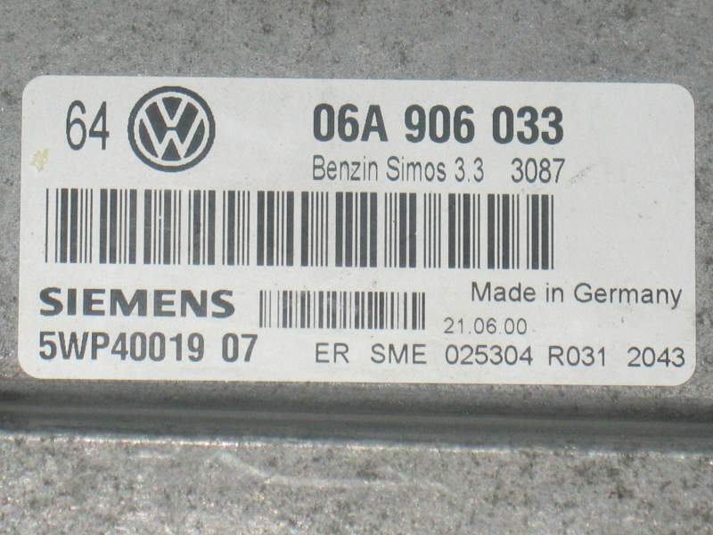ECU VW GOLF AUDI 1.6 APF 06A906033 SIMOS 3.3 3087 5WP40019 07