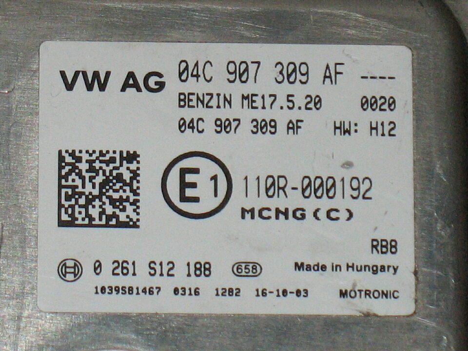 ECU VW Up 1.1 0261S12188 VAG 04C907309AF ME17 5.20