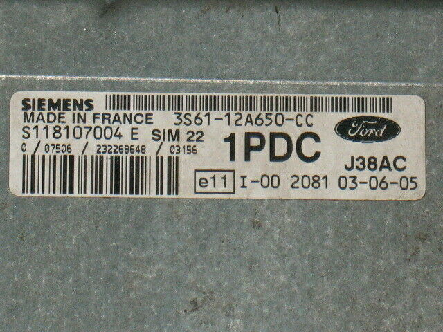 ECU FORD FIESTA MAZDA S118107004E 3S61-12A650-CC SIM 22 1PDC