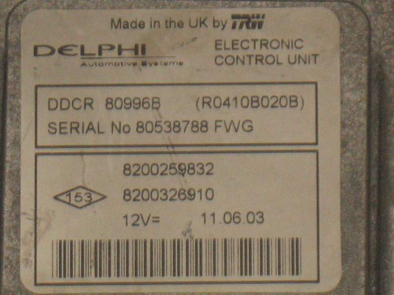 ECU Renault MEGANE 1.5 DCI DDCR R0410B020B 8200259832 8200326910