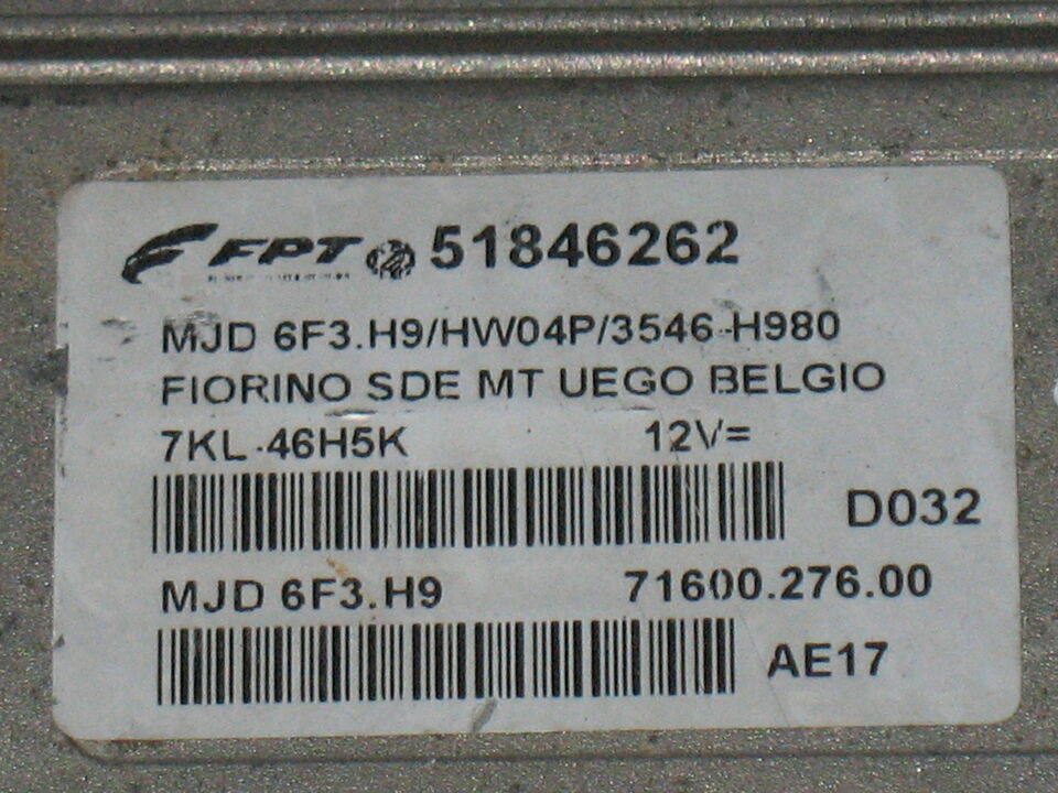 ECU FPT Fiat Fiorino JTD, 51846262, MJD 6F3.H9 HW04P, 71600