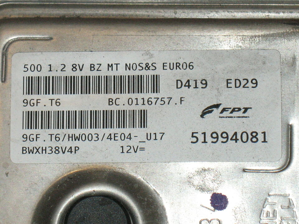 ECU MOTORE COMPUTER FIAT 500 51994081 9GF.T6 9GFT6 HW003 - D419