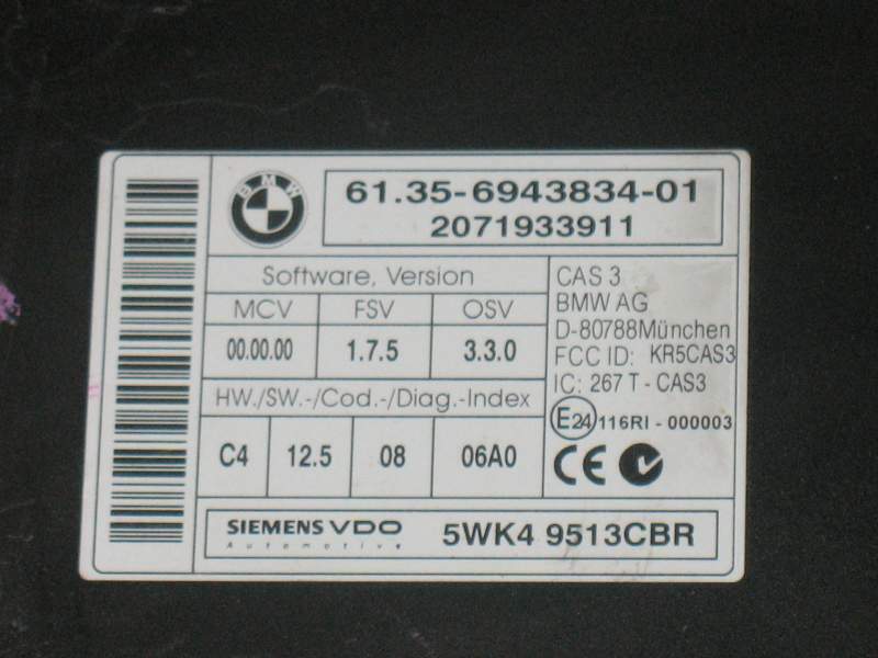 Modulo cas BMW 1 3 5 SERIES E60 E87 E90 SIEMENS 6135-6943834-01