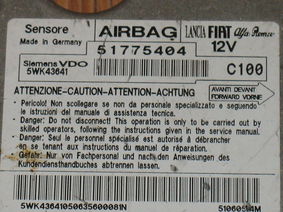 Ecu Airbag Fiat Bravo Alfa Romeo 51775404 Siemens 5WK43641 C100