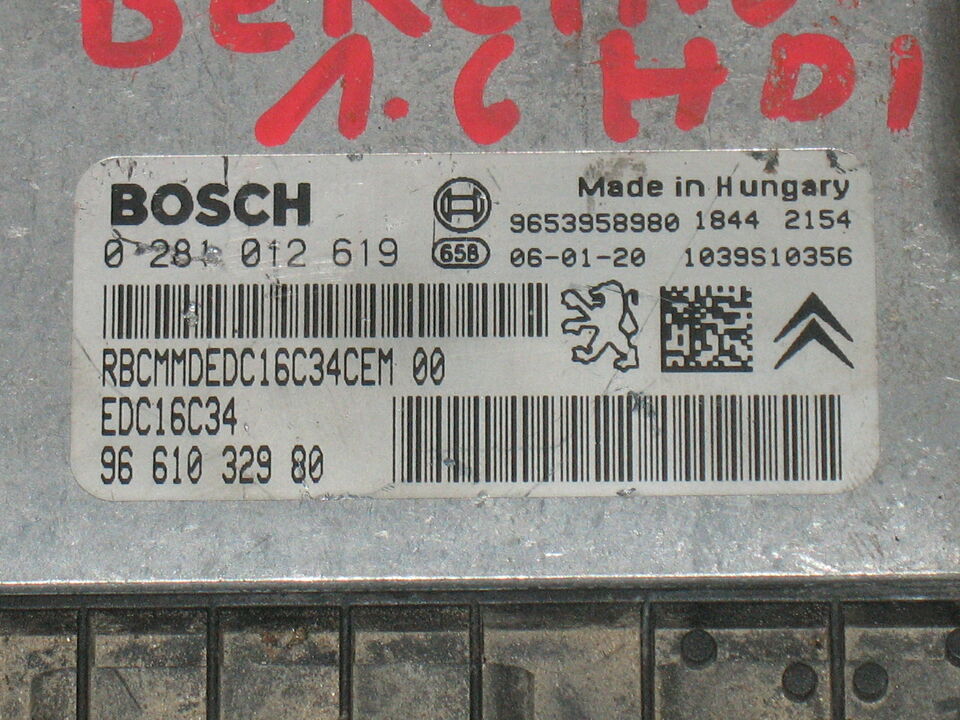 ECU BERLINGO PARTNER 1.6 HDI BOSCH 0281012619 9663943980 EDC 16C34-4.11