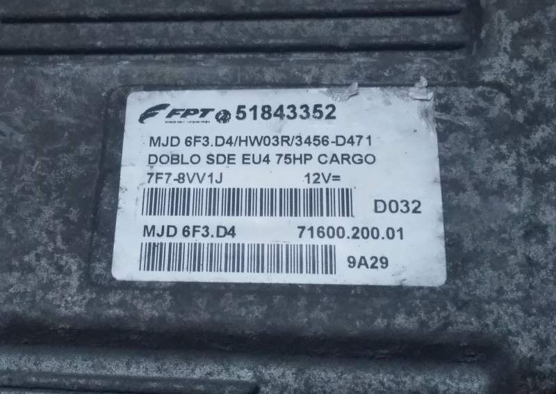 ECU FIAT DOBLO 1.3JTD 51843352 MJD 6F3.D4 HW03R 3456-D471 75HP