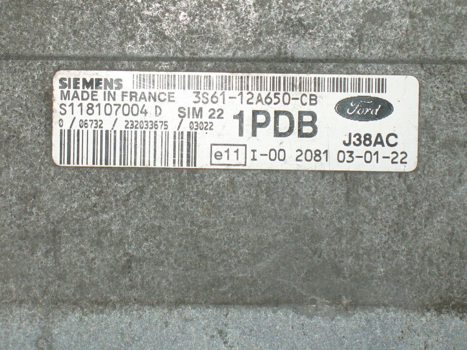 Ford fiesta mk6 ecu 3S61-12A650-CB SIM22 1PDB S118107004 D