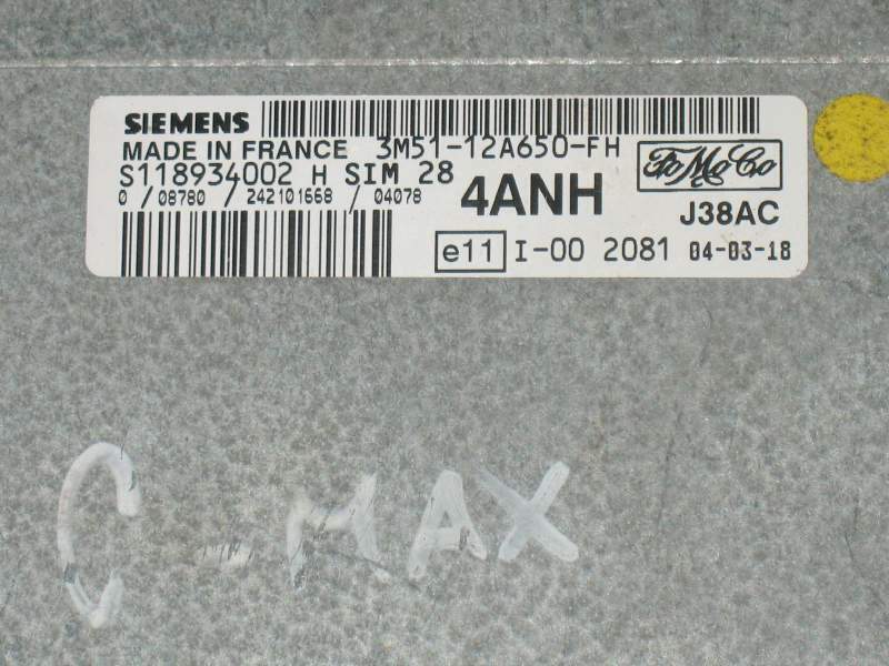 ECU FORD Focus C Max 1.6 3M5112A650FH 4ANH S118934002H SIM 28