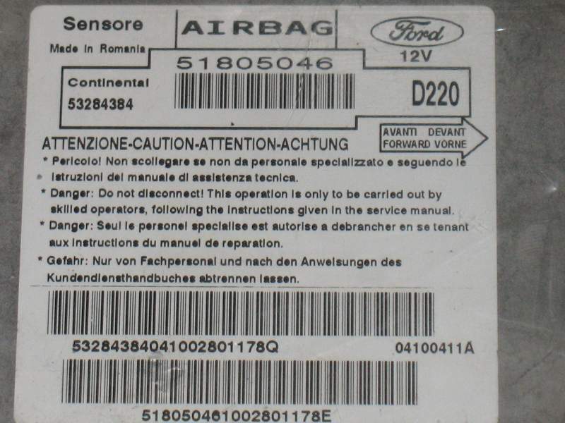 CENTRALINA AIRBAG 51805046 FORD KA Continental 53284384