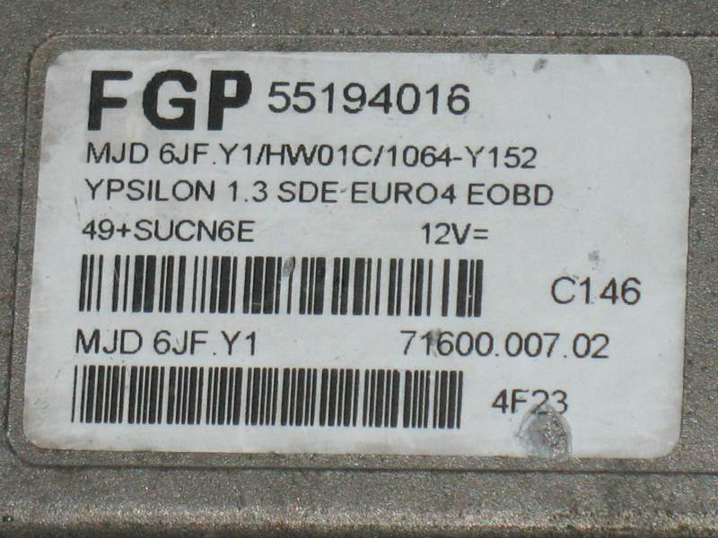 ECU LANCIA Y 1.3 JTD FGP 55194016 MJD 6JF.Y1 HW01C