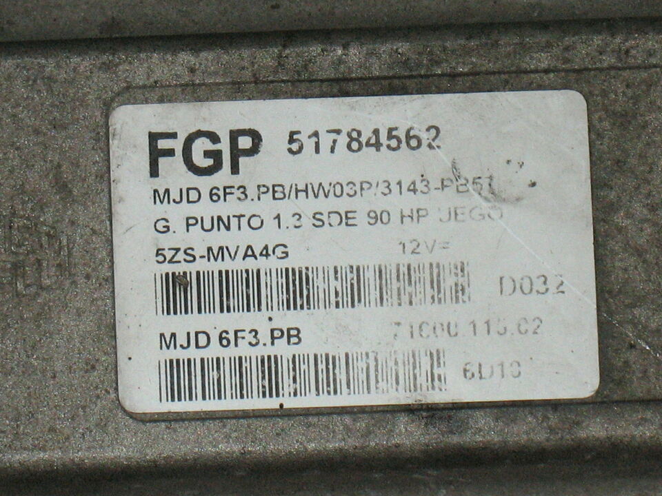 ECU FIAT GRANDE PUNTO 1.3 90HP 51784562 MJD 6F3.PB HW03P 51806506