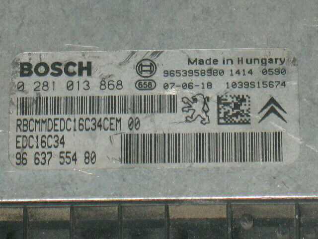 ECU PEUGEOT 207 1.6 HDI BOSCH 0281013868 9663755480 9653958980 EDC 16C34-4.11
