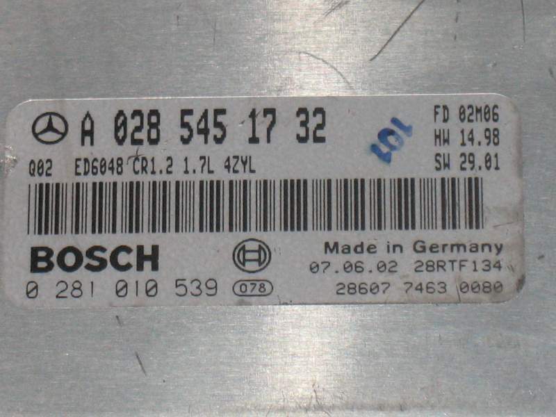 ECU MERCEDES VANEO 1.7 170 CDI BOSCH 0281010539 A0285451732